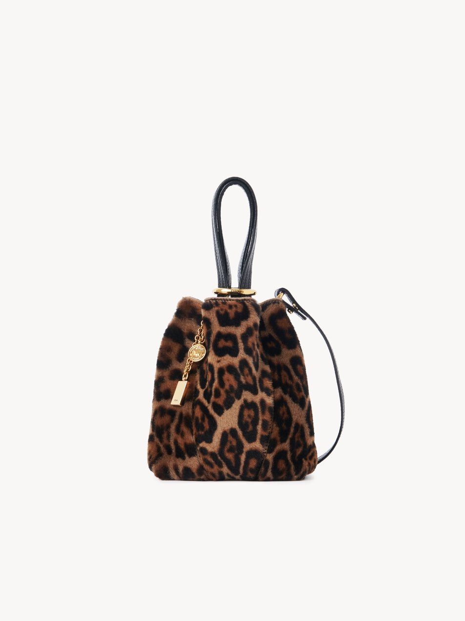 CHLOE Small Chloé Spin tote bag in leopard-print shearling Jungle Brown