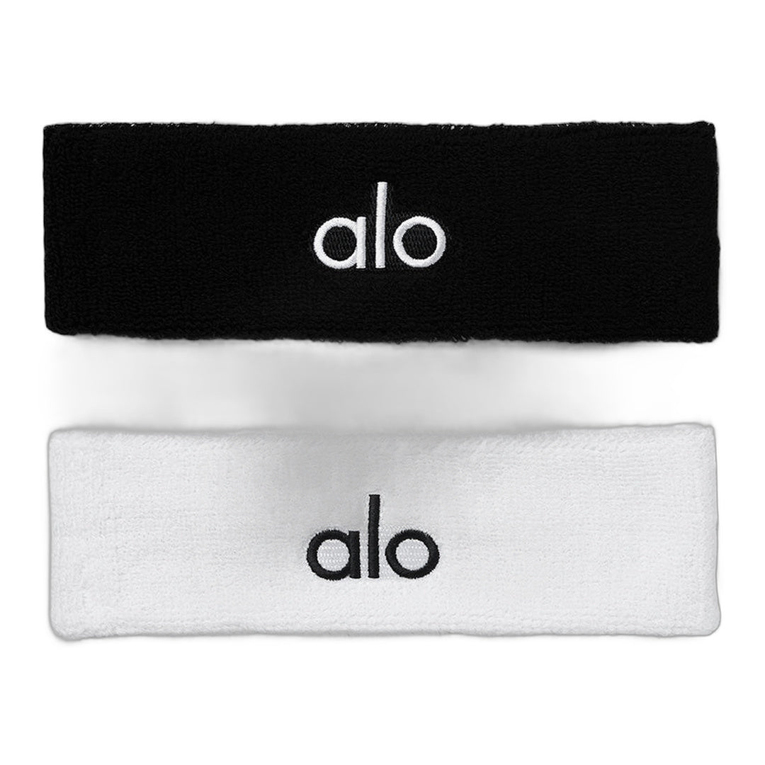 alo Glow Sweatband (2-Pack) - Black/White