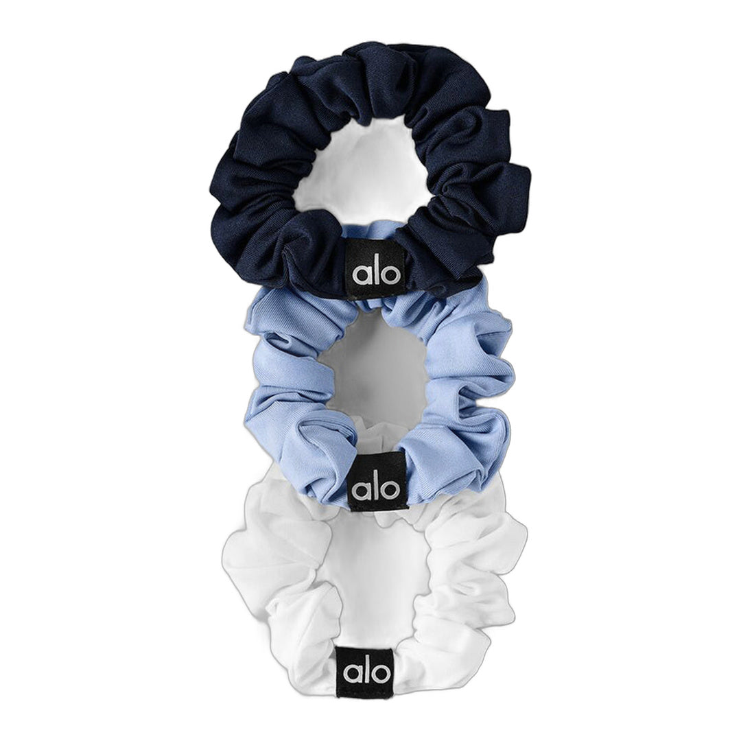 alo Fresh Mini Scrunchie 3-Pack - Light Provence Blue/Navy/White