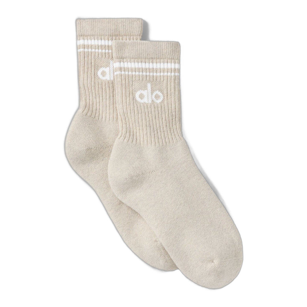 alo Unisex Half-Crew Throwback Sock - Oatmeal Heather/White