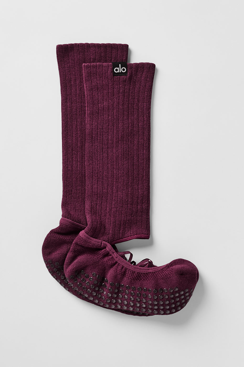 alo Women's Strappy Siren Grip Sock - Burgundy