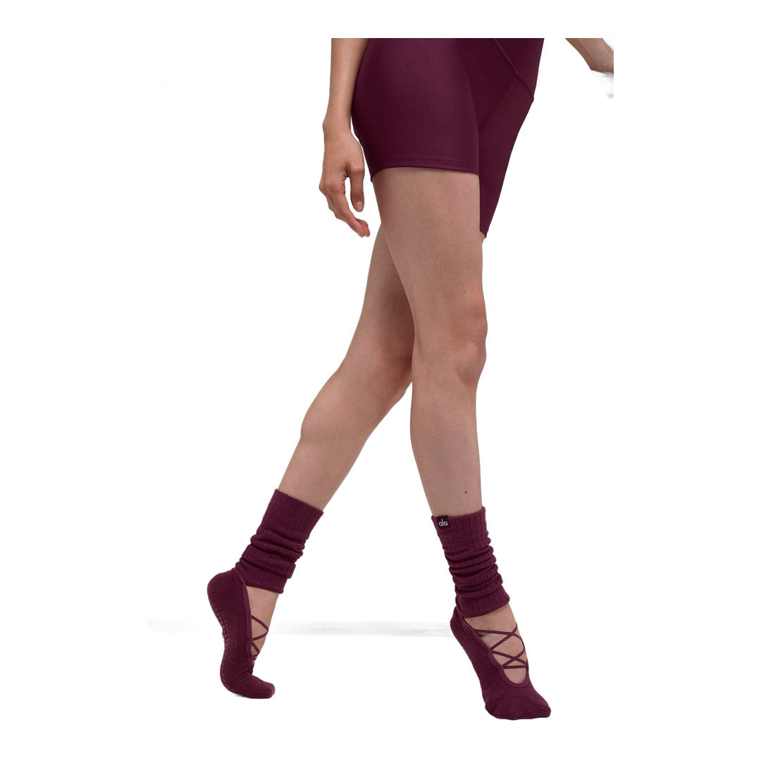alo Women's Strappy Siren Grip Sock - Burgundy