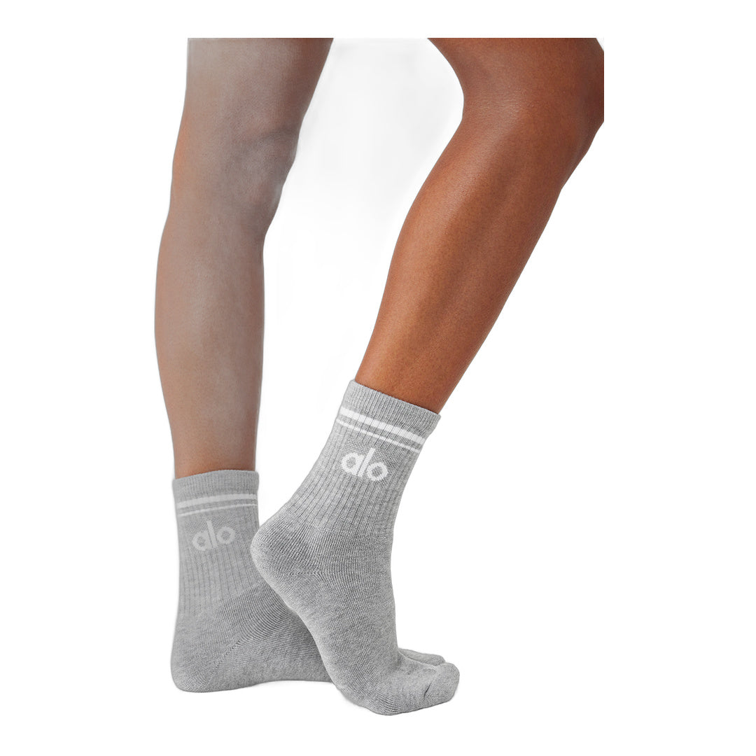 alo Unisex Half-Crew Throwback Sock - Athletic Heather Grey/White