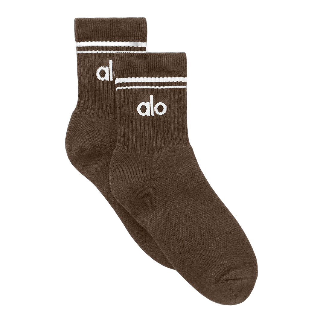 alo Unisex Half-Crew Throwback Sock - Espresso/White
