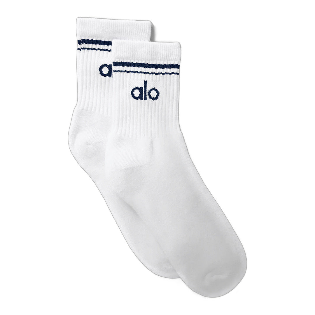 alo Unisex Half-Crew Throwback Sock - White/Navy