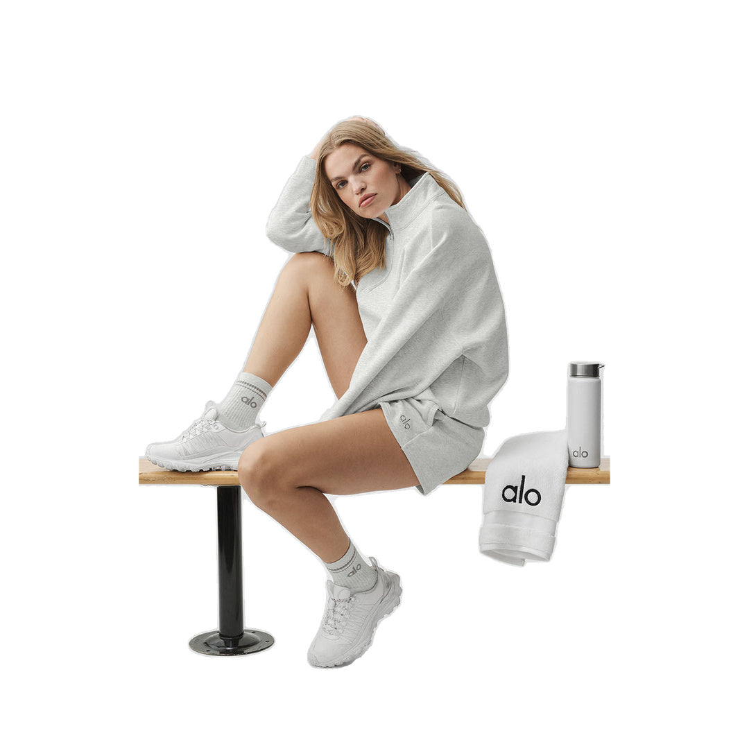 ALO Unisex Half-Crew Throwback Sock - White Heather/Grey