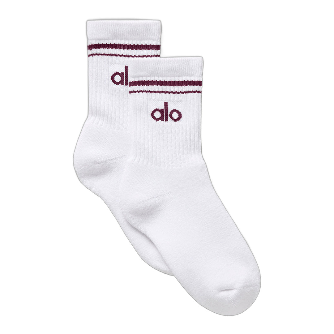 alo Unisex Half-Crew Throwback Sock - White/Burgundy