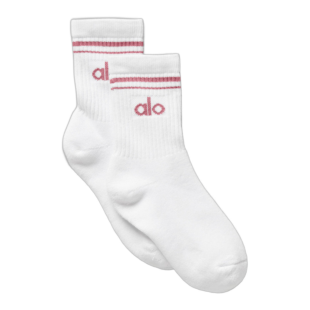 alo Unisex Half-Crew Throwback Sock - White/Pink Wild Rose