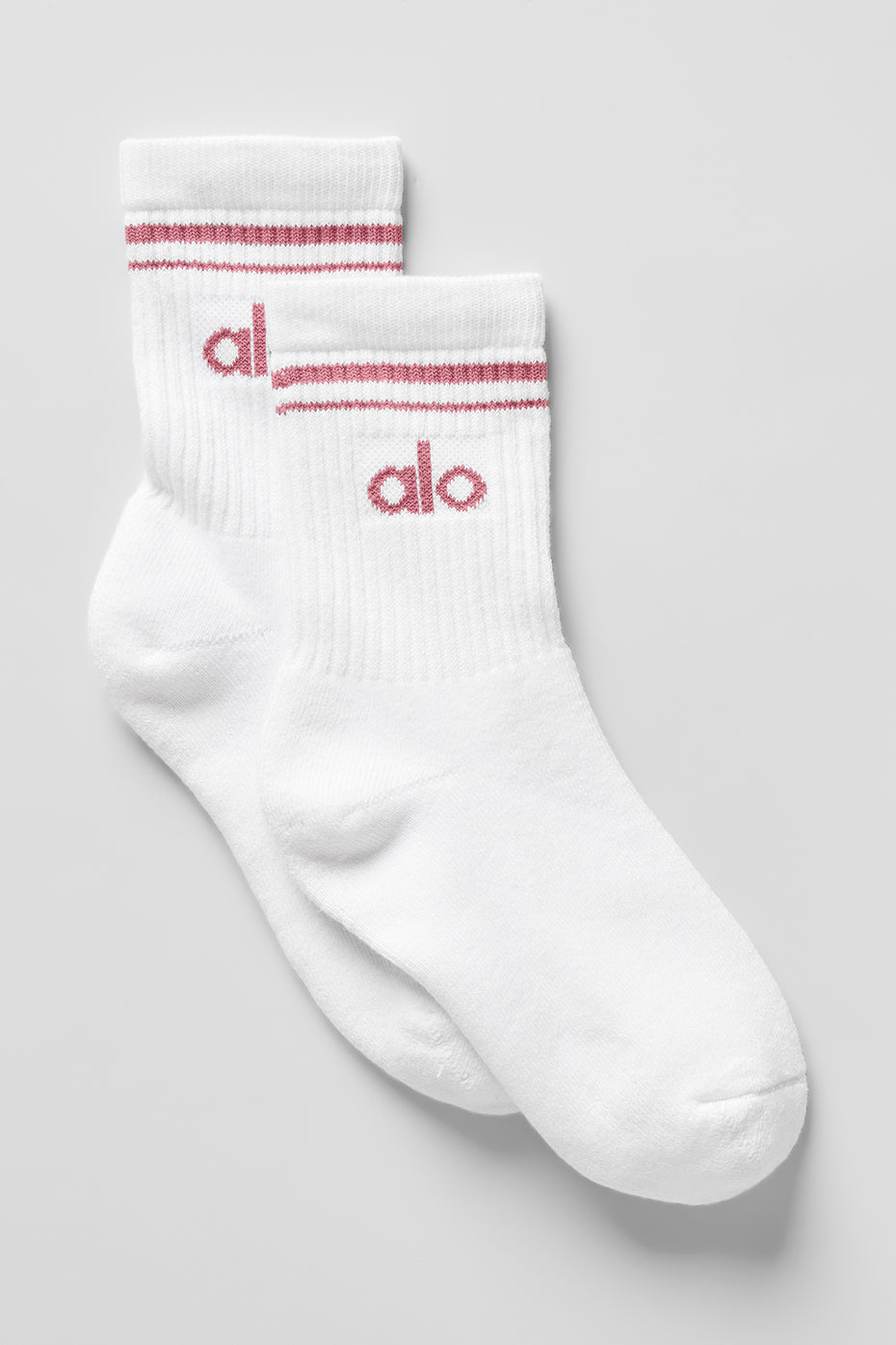 alo Unisex Half-Crew Throwback Sock - White/Pink Wild Rose
