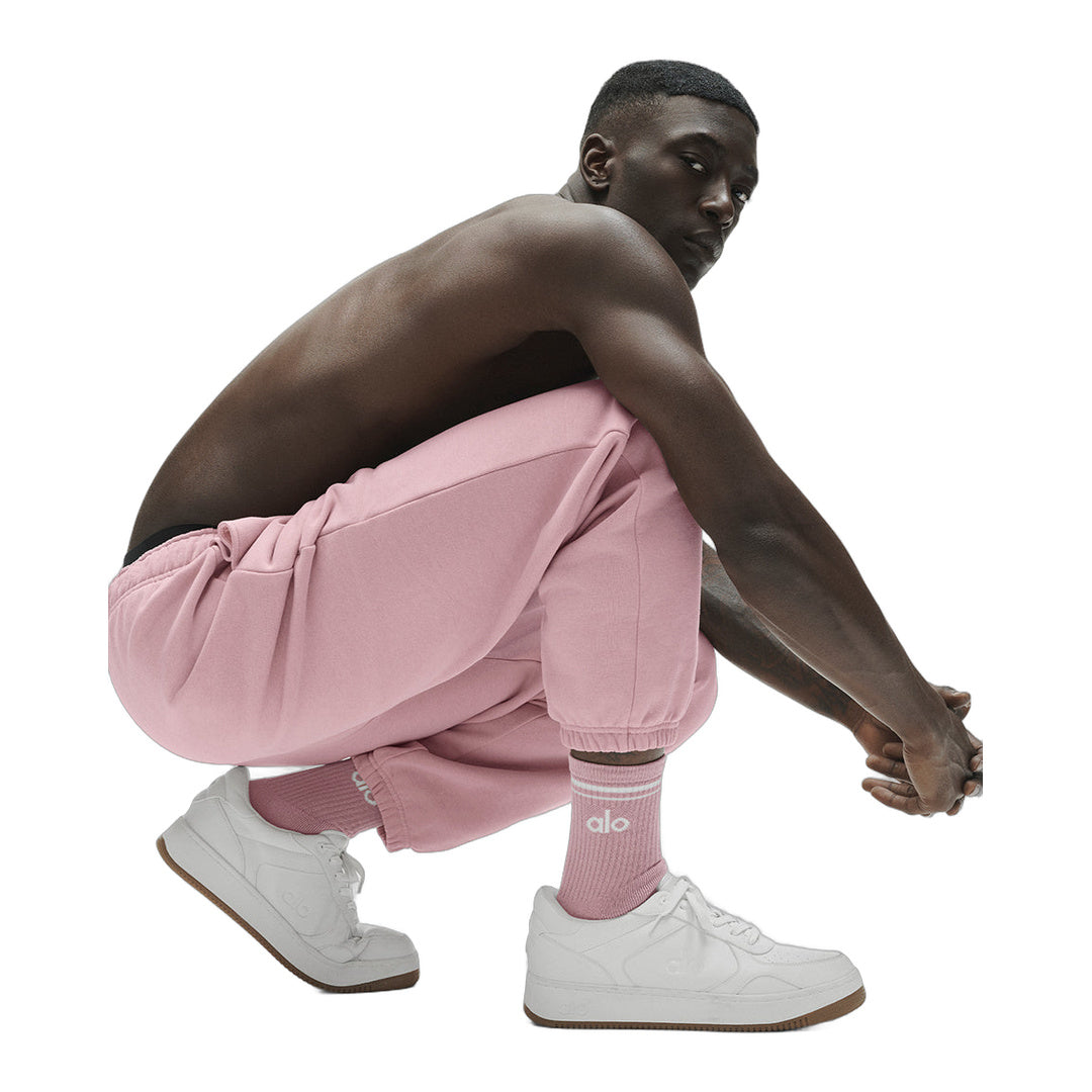 alo Unisex Half-Crew Throwback Sock - Vintage Pink/White