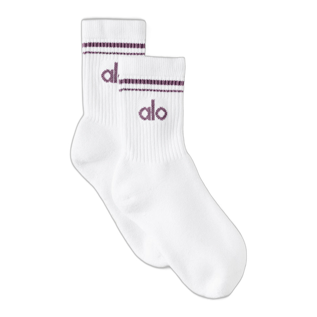 alo Unisex Half-Crew Throwback Sock - White/Plum Kiss