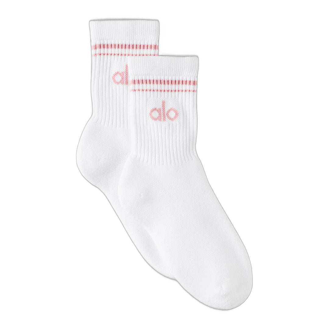 alo Unisex Half-Crew Throwback Sock - White/Vintage Pink