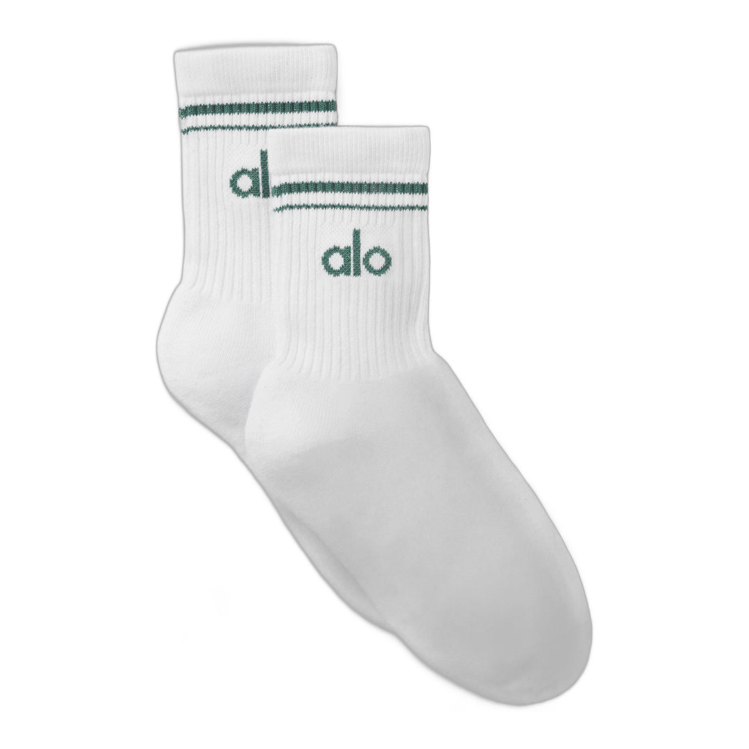 alo Unisex Half-Crew Throwback Sock - White/Clover Green