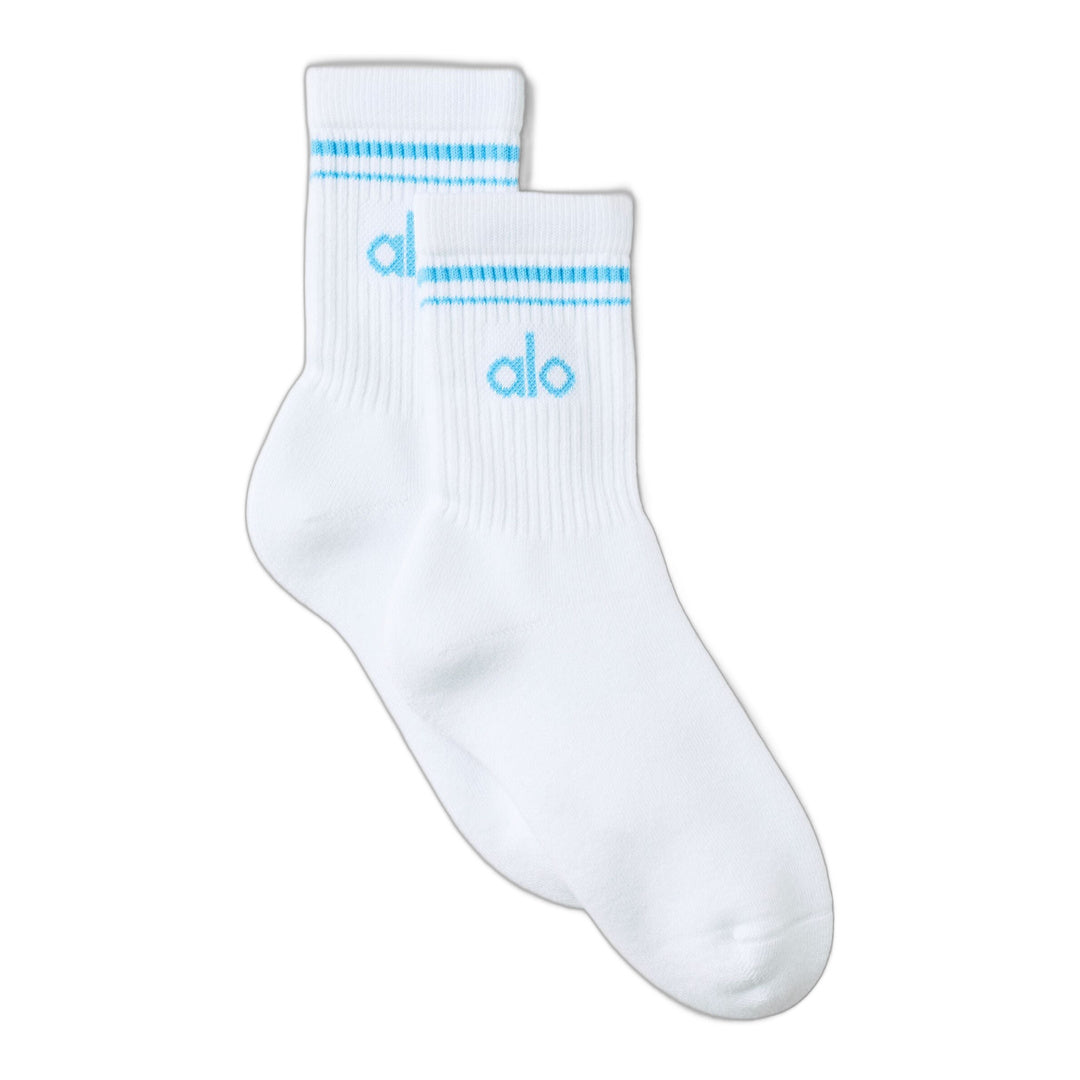 alo Unisex Half-Crew Throwback Sock - White/Azure Blue