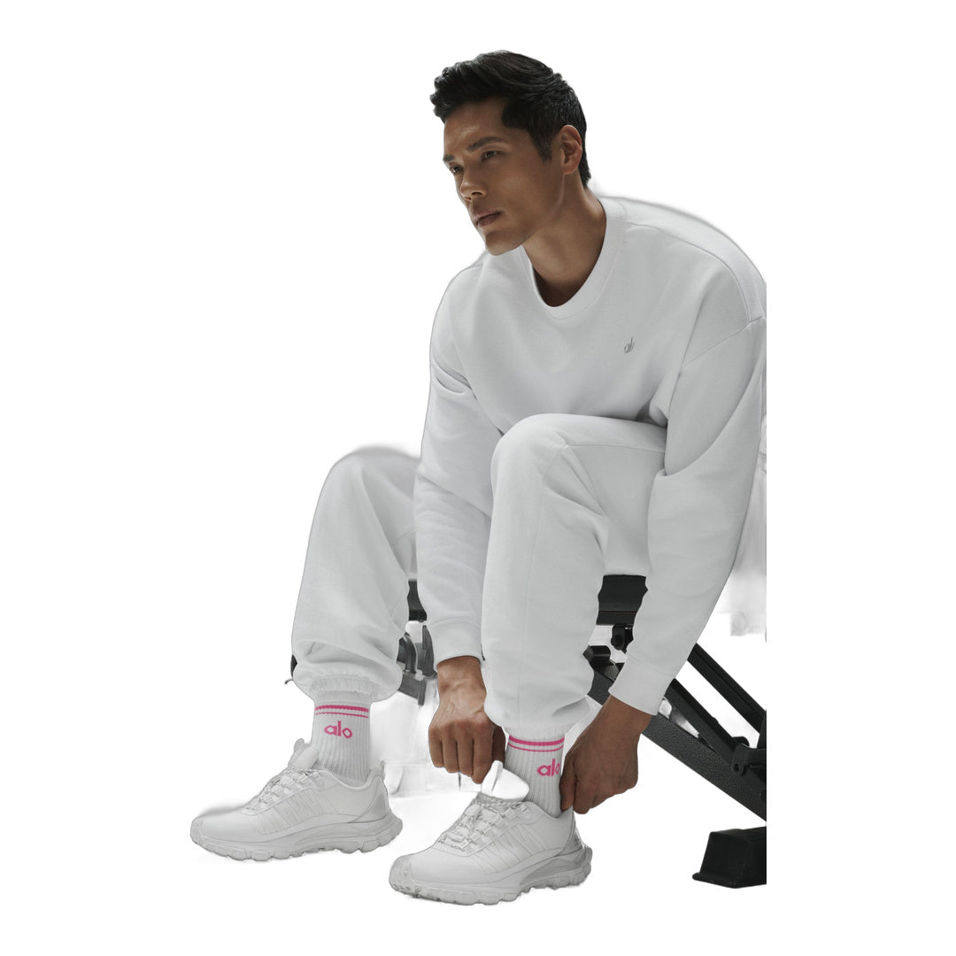 alo Unisex Half-Crew Throwback Sock - White/Paradise Pink