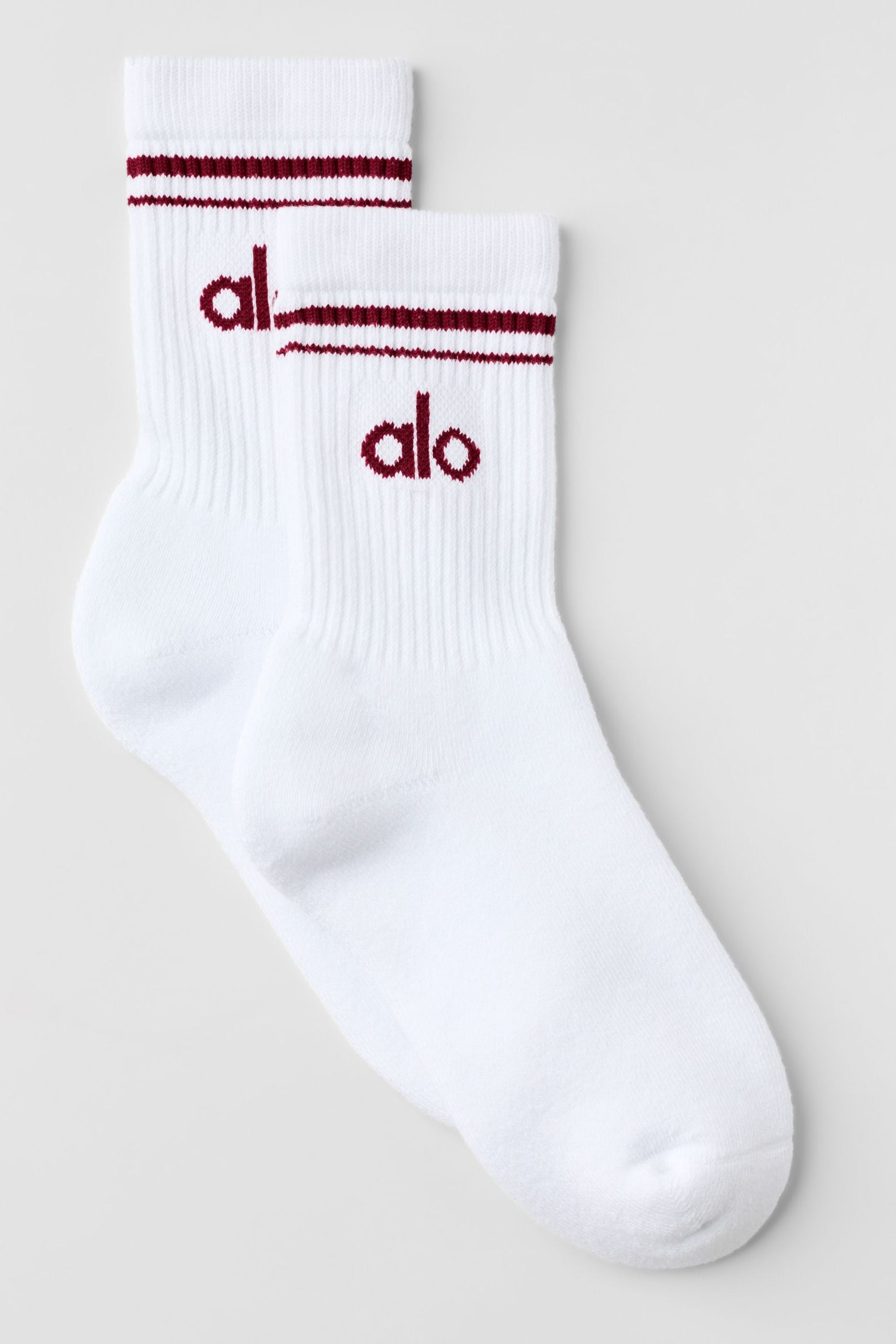alo Unisex Half-Crew Throwback Sock - White/Summer Romance Red