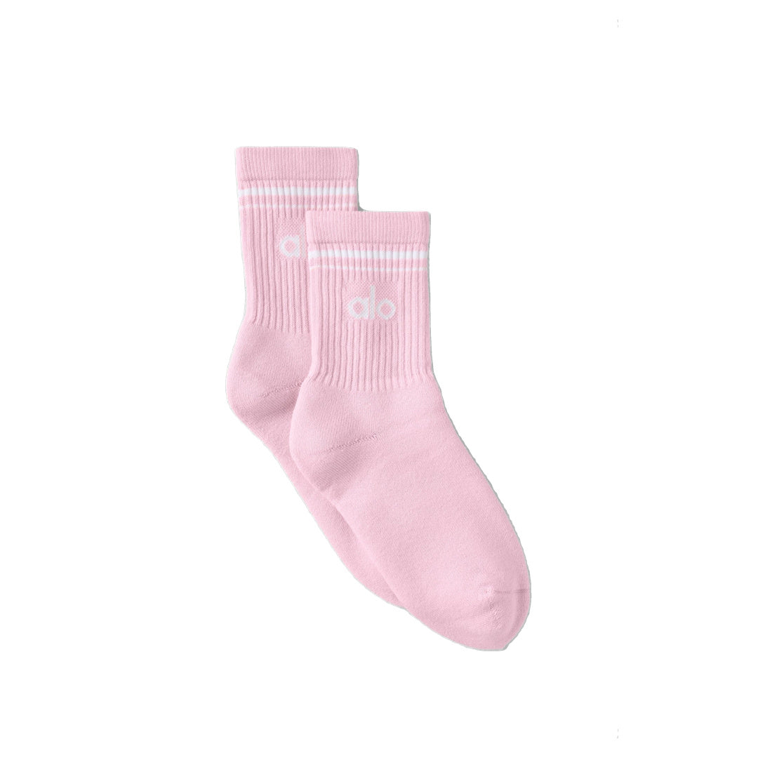 ALO Unisex Half-Crew Throwback Sock - Pink Marshmallow/White