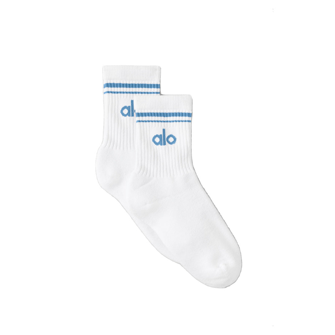 ALO Unisex Half-Crew Throwback Sock - White/California Blue