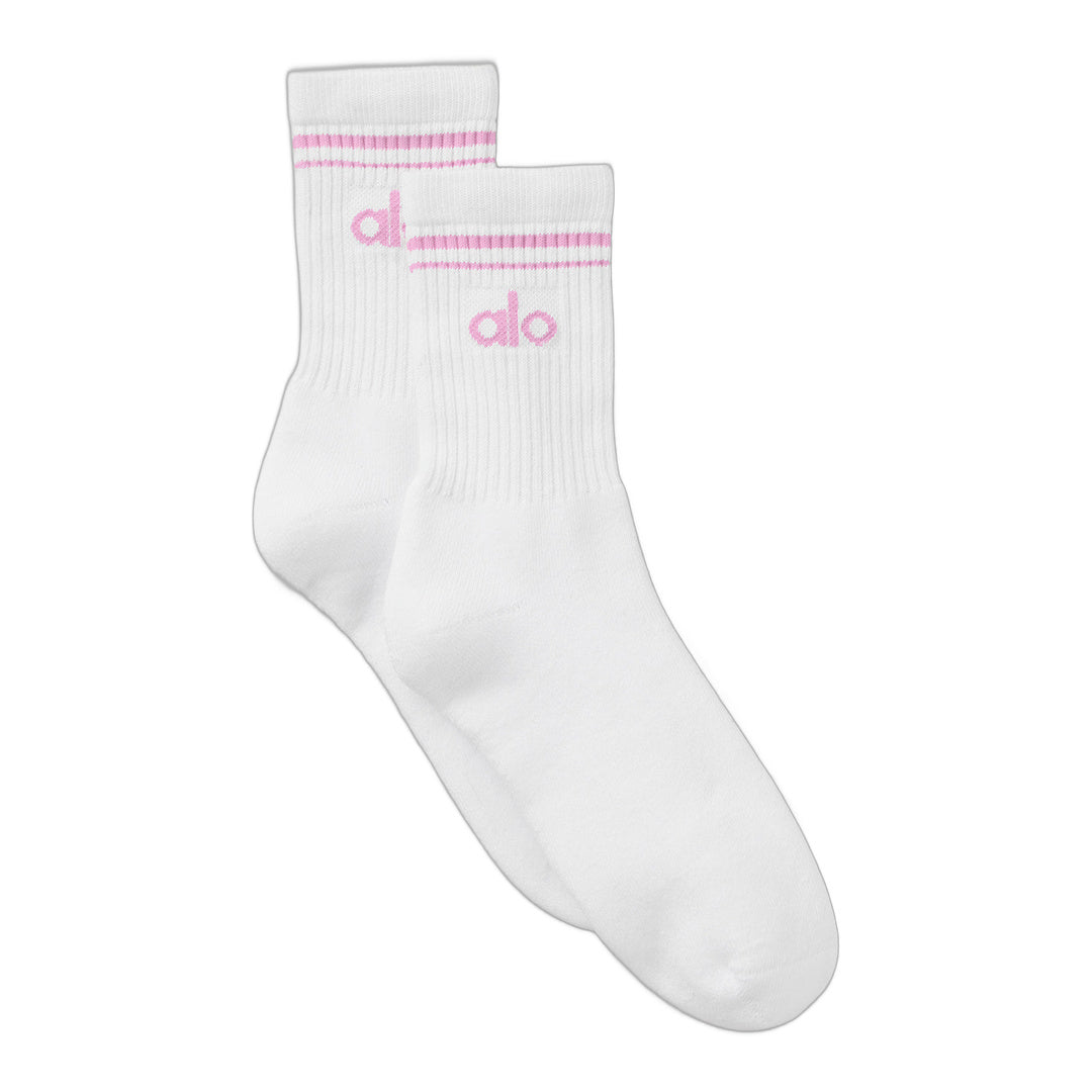 alo Unisex Half-Crew Throwback Sock - White/Candy Heart Pink