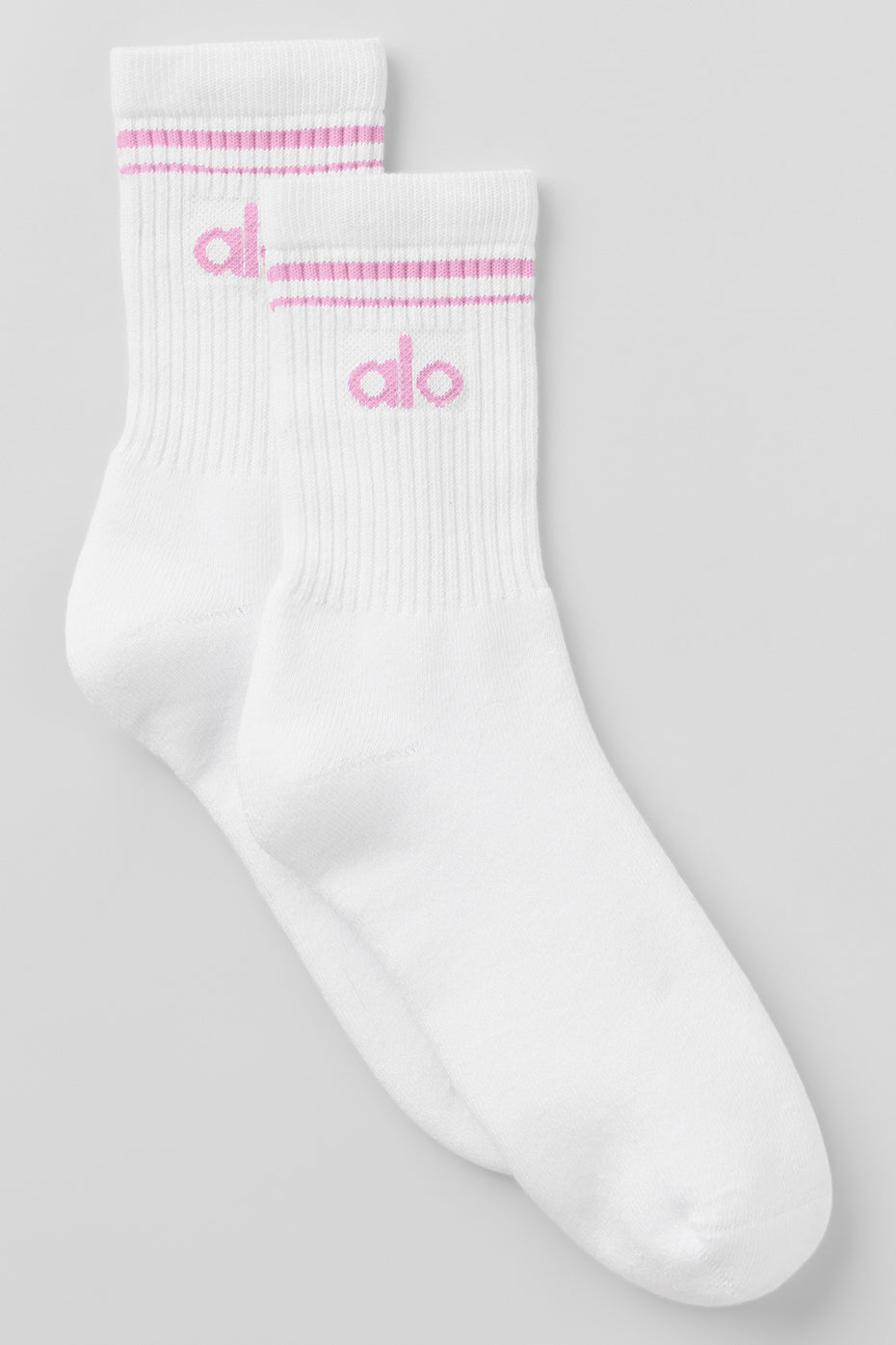 alo Unisex Half-Crew Throwback Sock - White/Candy Heart Pink