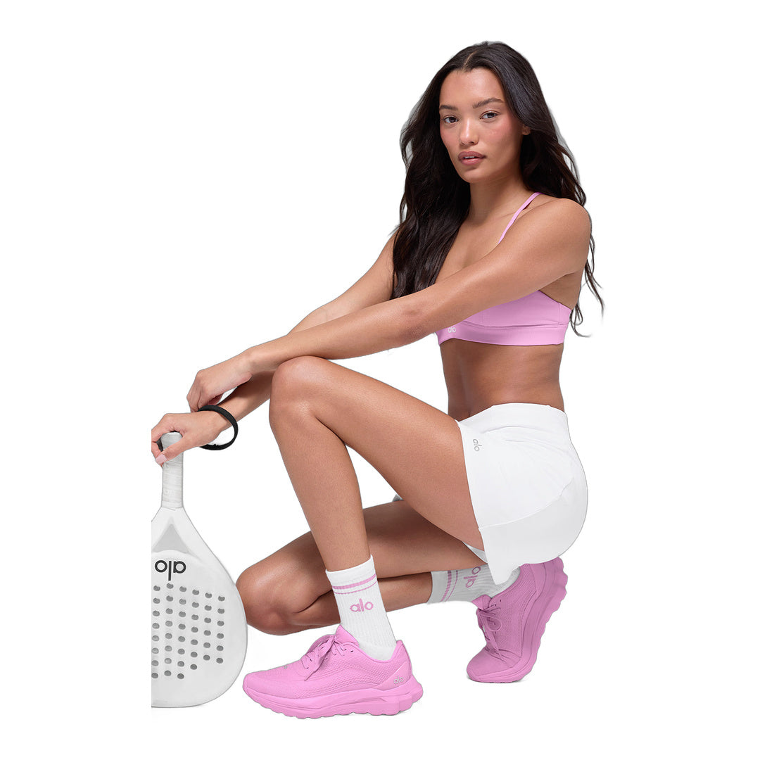 alo Unisex Half-Crew Throwback Sock - White/Candy Heart Pink