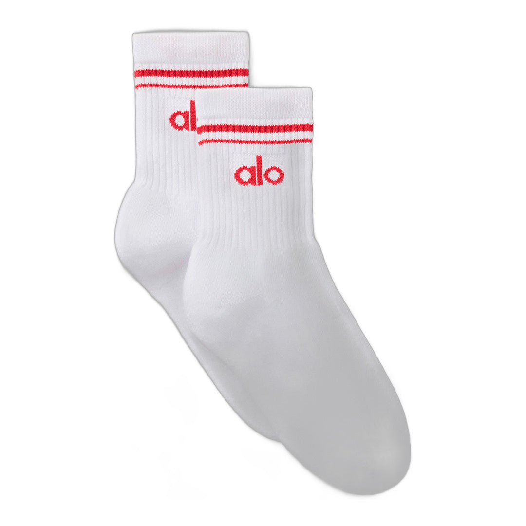 alo Unisex Half-Crew Throwback Sock - White/Bright Red