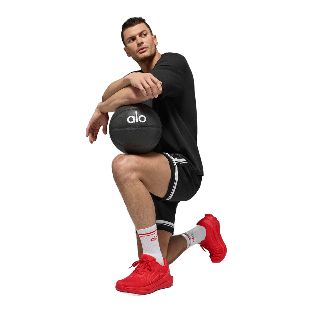 alo Unisex Half-Crew Throwback Sock - White/Bright Red