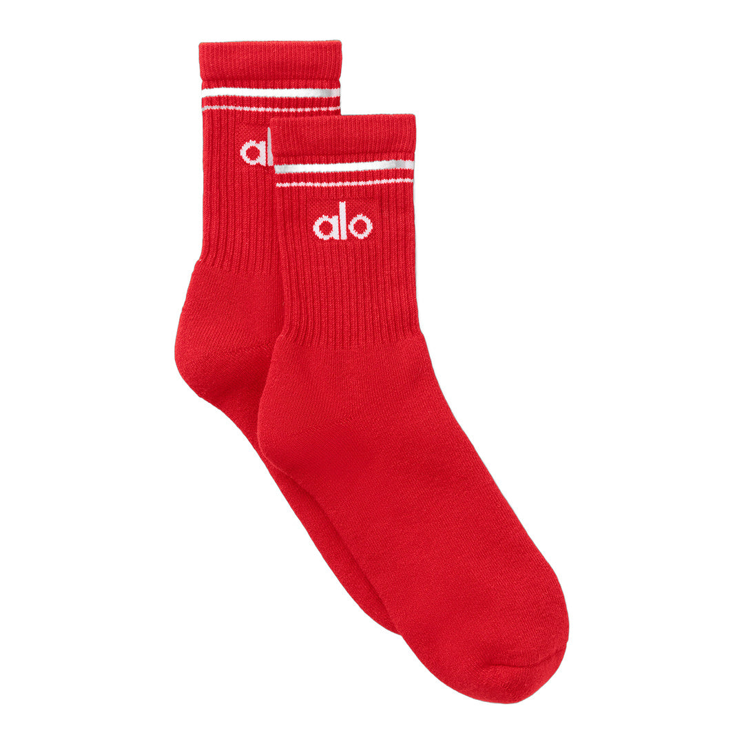 alo Unisex Half-Crew Throwback Sock - Bright Red/White