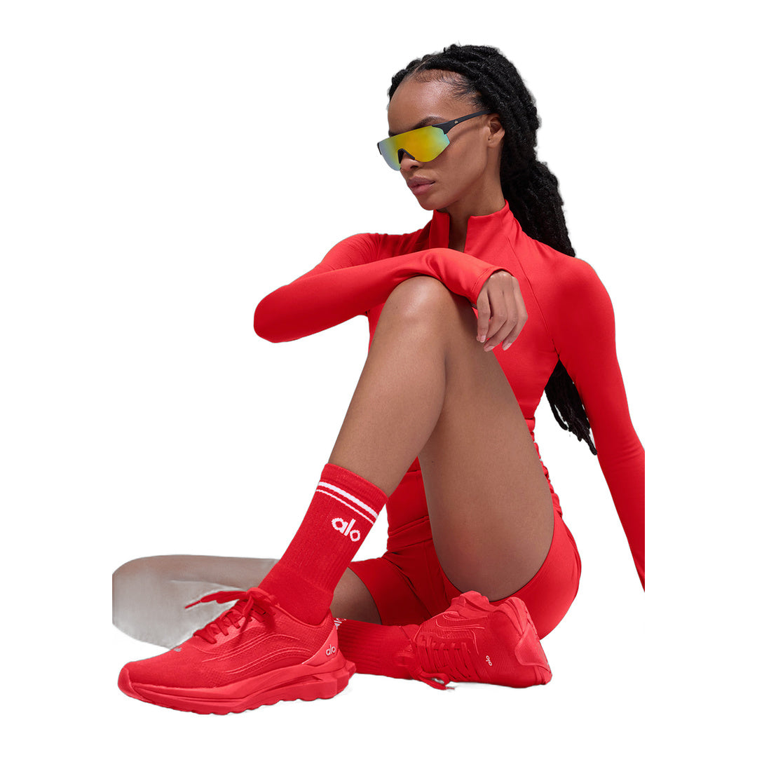 alo Unisex Half-Crew Throwback Sock - Bright Red/White