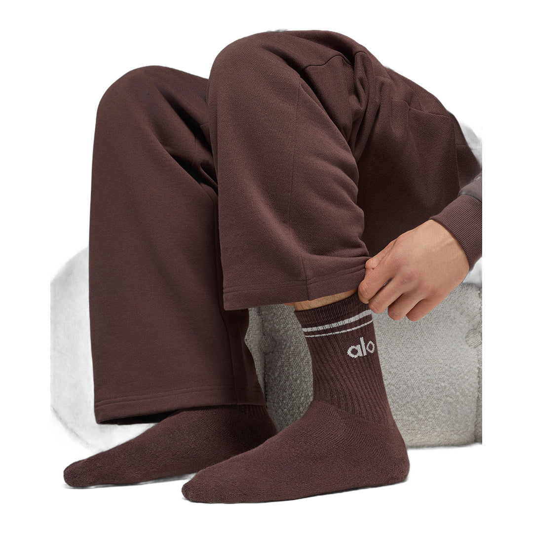 alo Unisex Half-Crew Throwback Sock - Brownstone/White