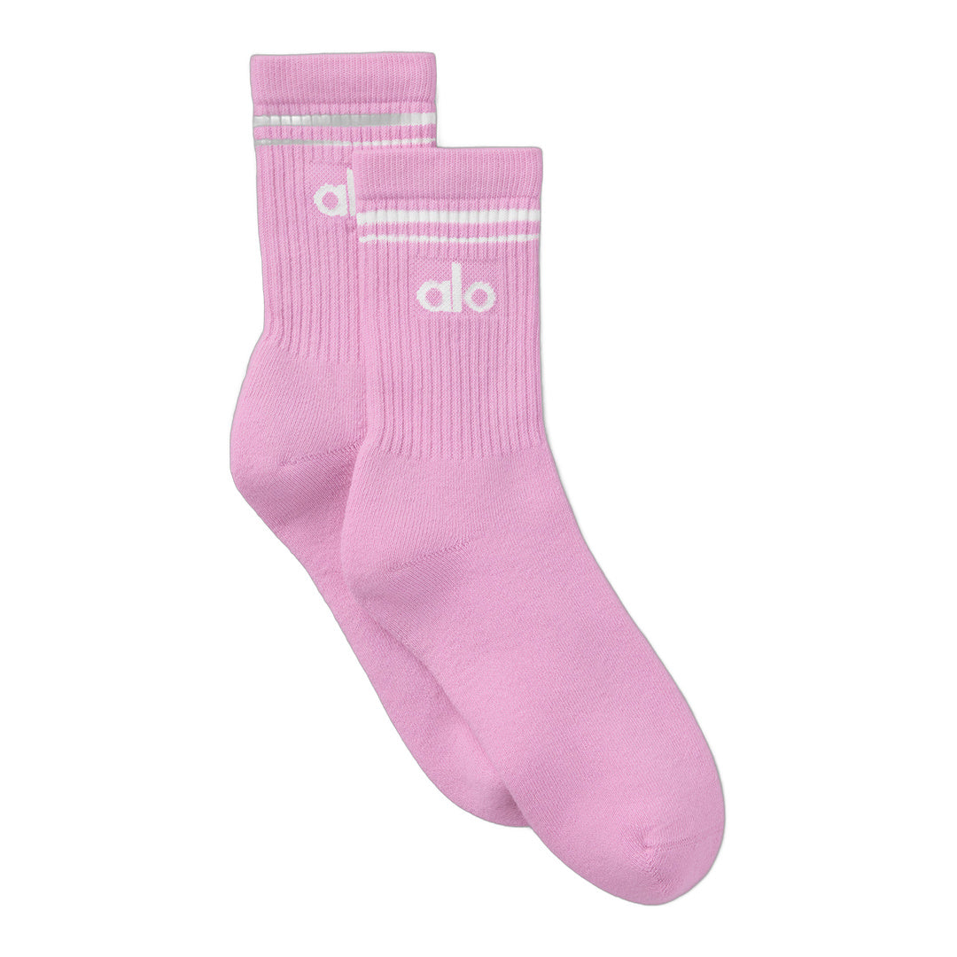 alo Unisex Half-Crew Throwback Sock - Candy Heart Pink/White