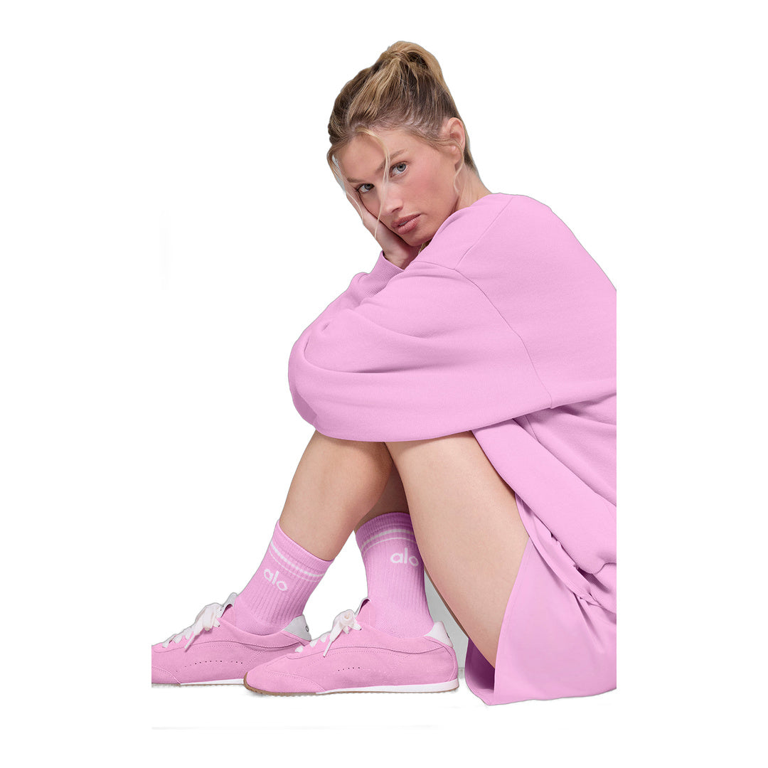 alo Unisex Half-Crew Throwback Sock - Candy Heart Pink/White