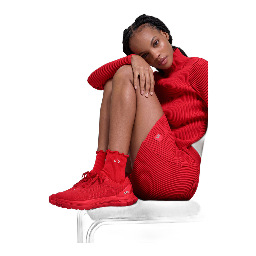 alo Women's Lettuce Edge Sock - Bright Red