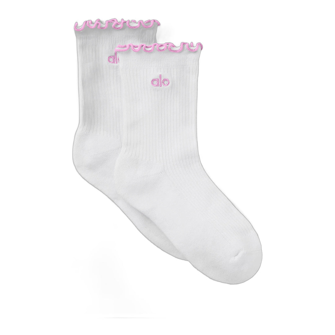 alo Women's Lettuce Edge Sock - White/Candy Heart Pink