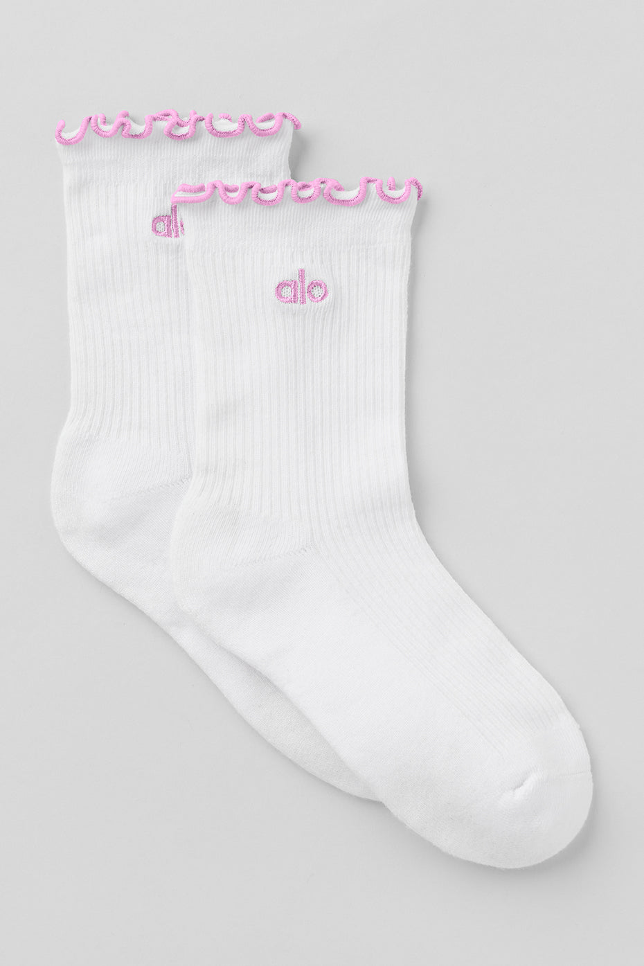 alo Women's Lettuce Edge Sock - White/Candy Heart Pink