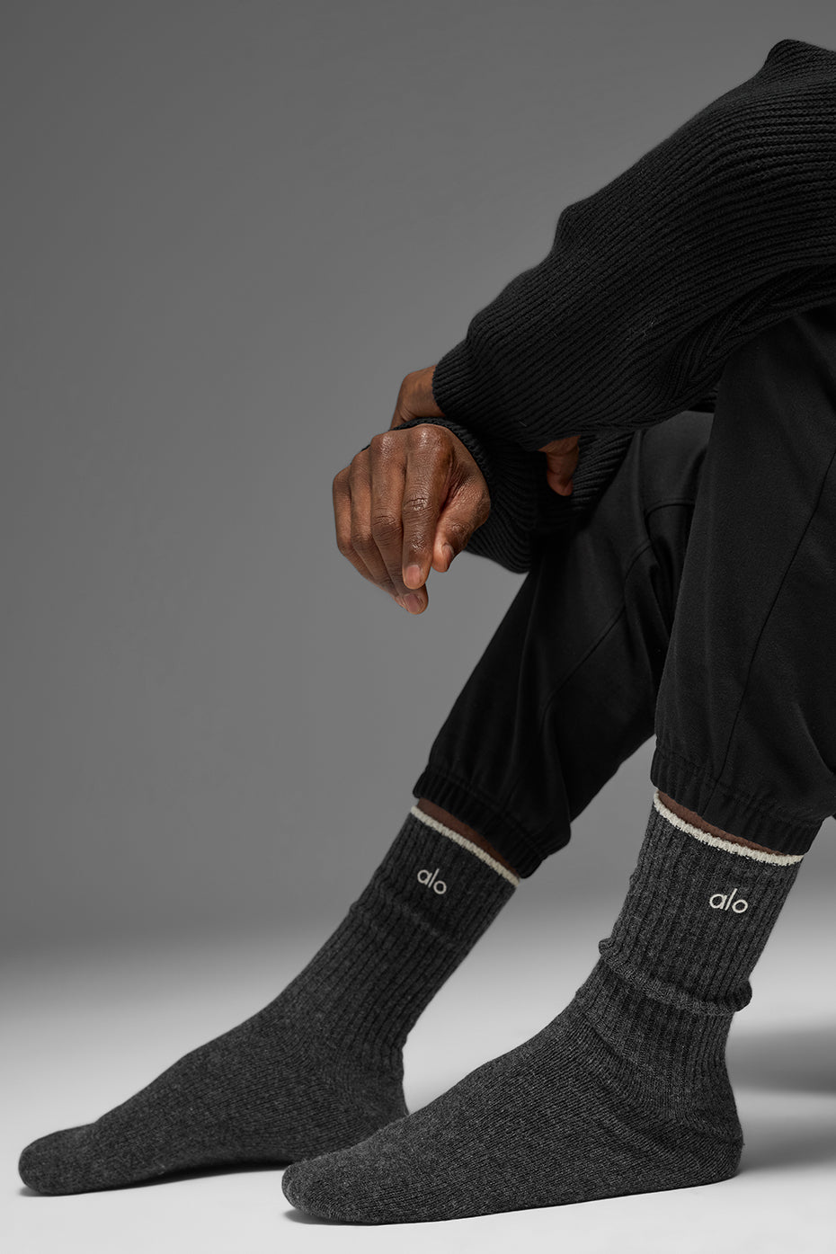 alo Unisex Wool Cashmere Light Frosted Sock - Dark Slate Grey/Ivory