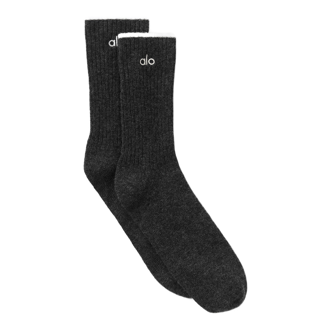 alo Unisex Wool Cashmere Light Frosted Sock - Dark Slate Grey/Ivory