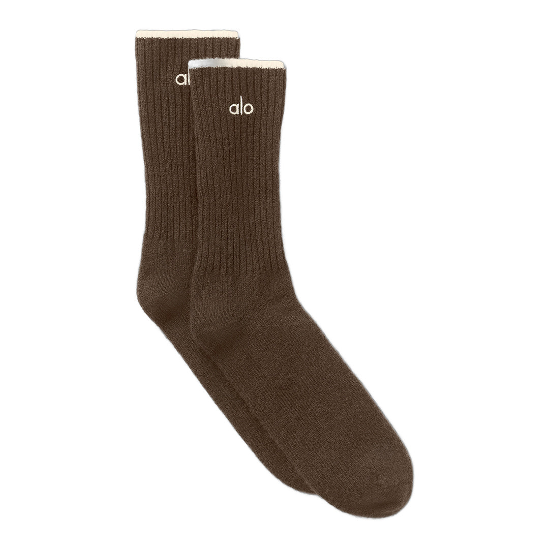 alo Unisex Wool Cashmere Light Frosted Sock - Espresso Heather/Ivory