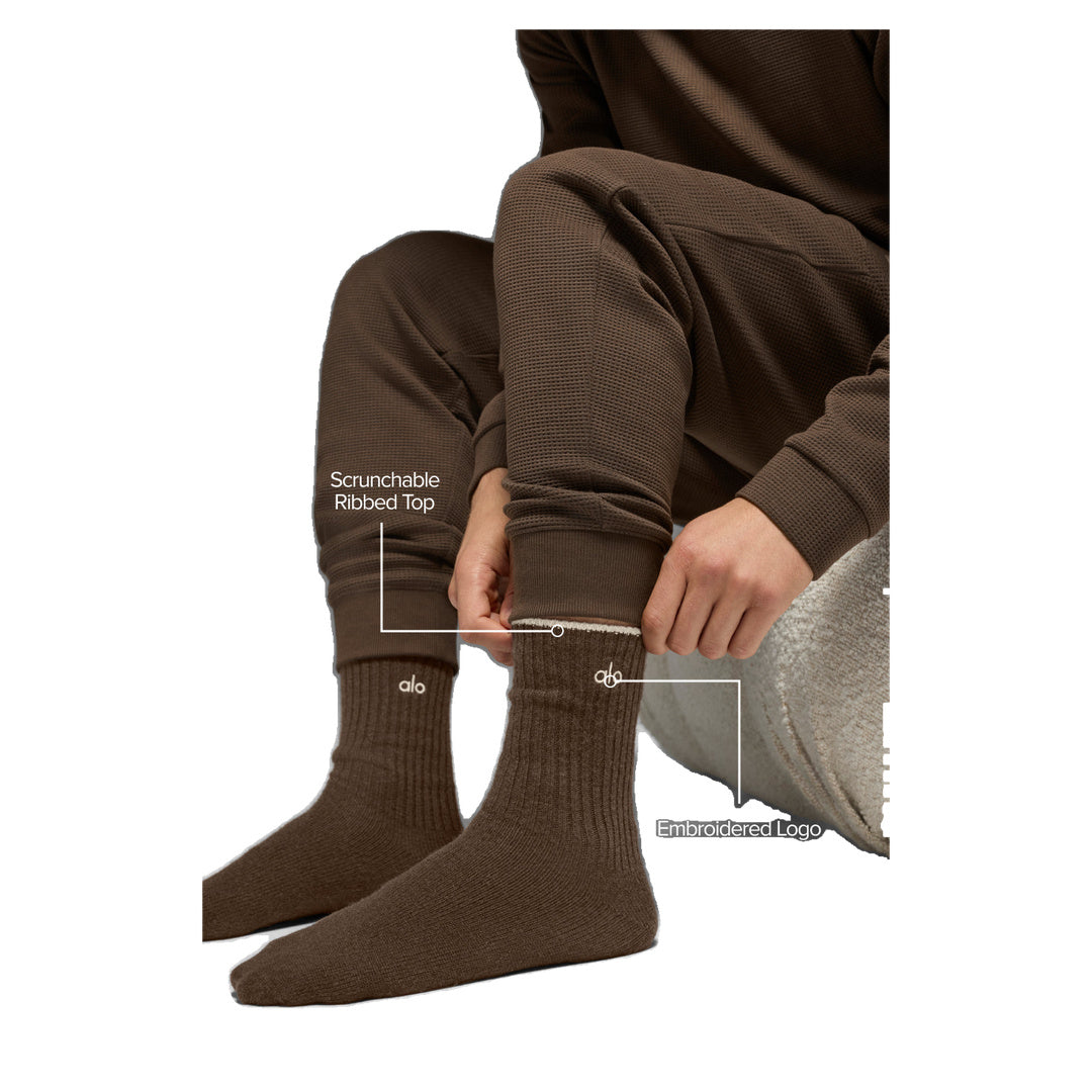 ALO Unisex Wool Cashmere Light Frosted Sock - Espresso Heather/Ivory