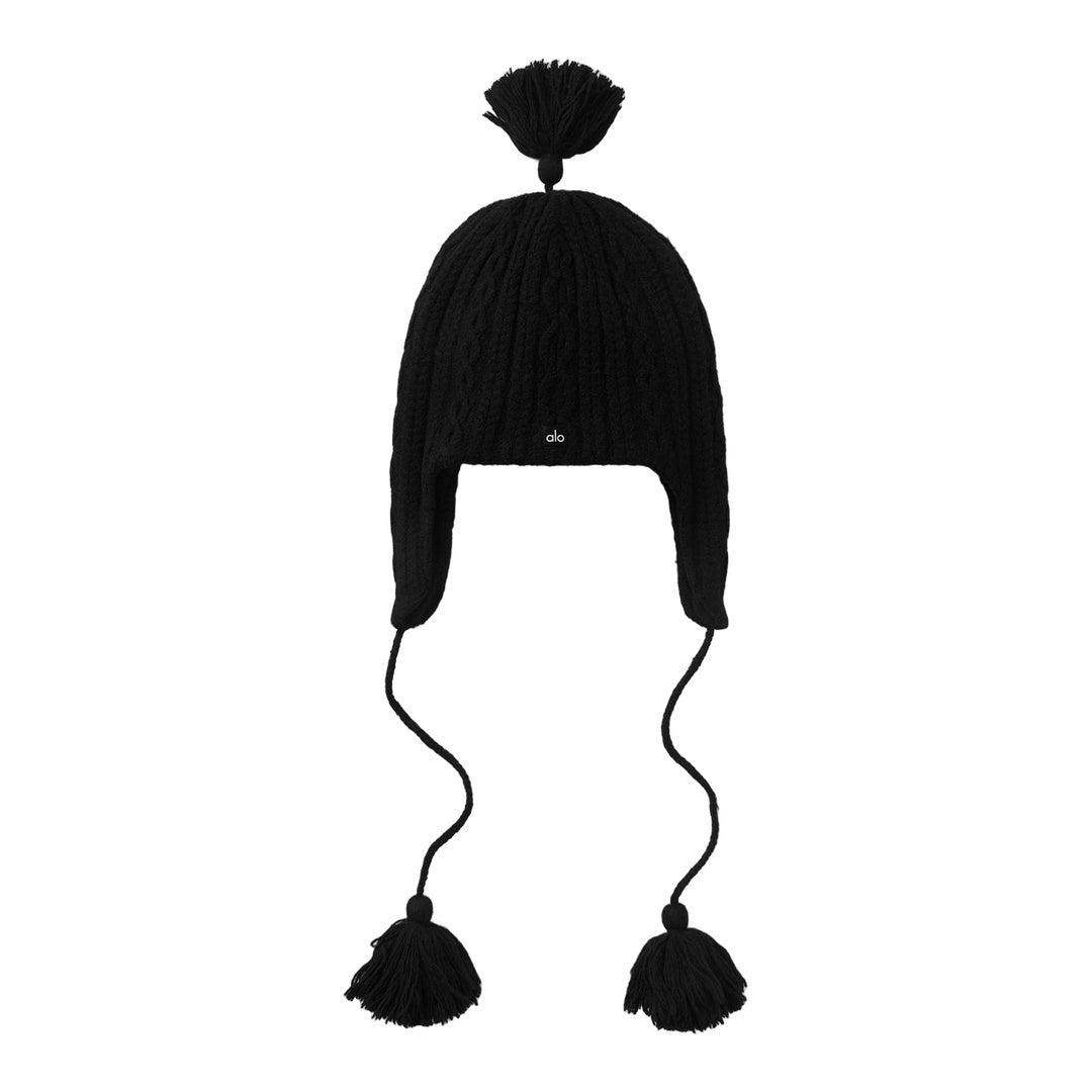 alo Cable Knit Winter Bliss Earflap Beanie - Black