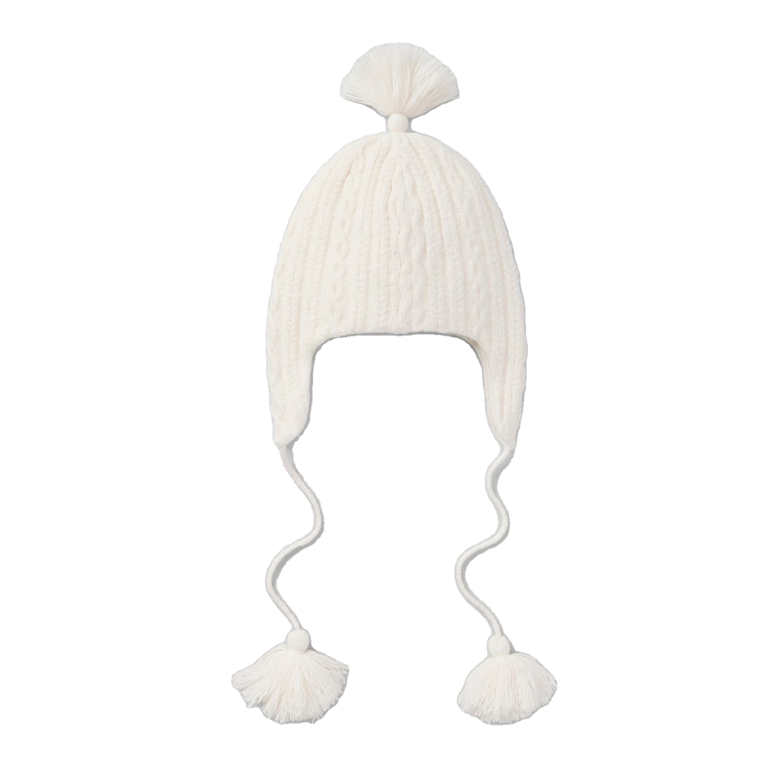 ALO Cable Knit Winter Bliss Earflap Beanie - Ivory