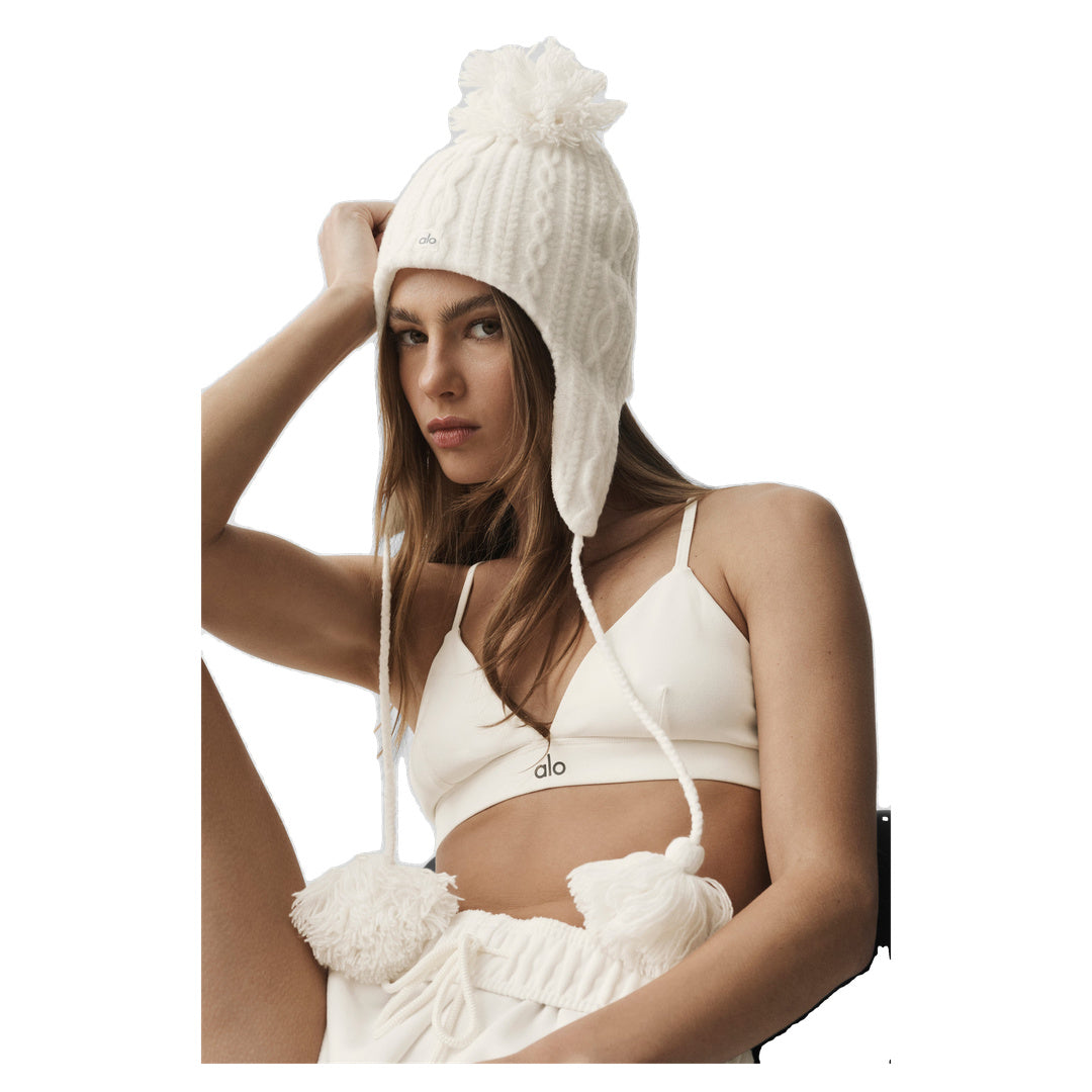 ALO Cable Knit Winter Bliss Earflap Beanie - Ivory