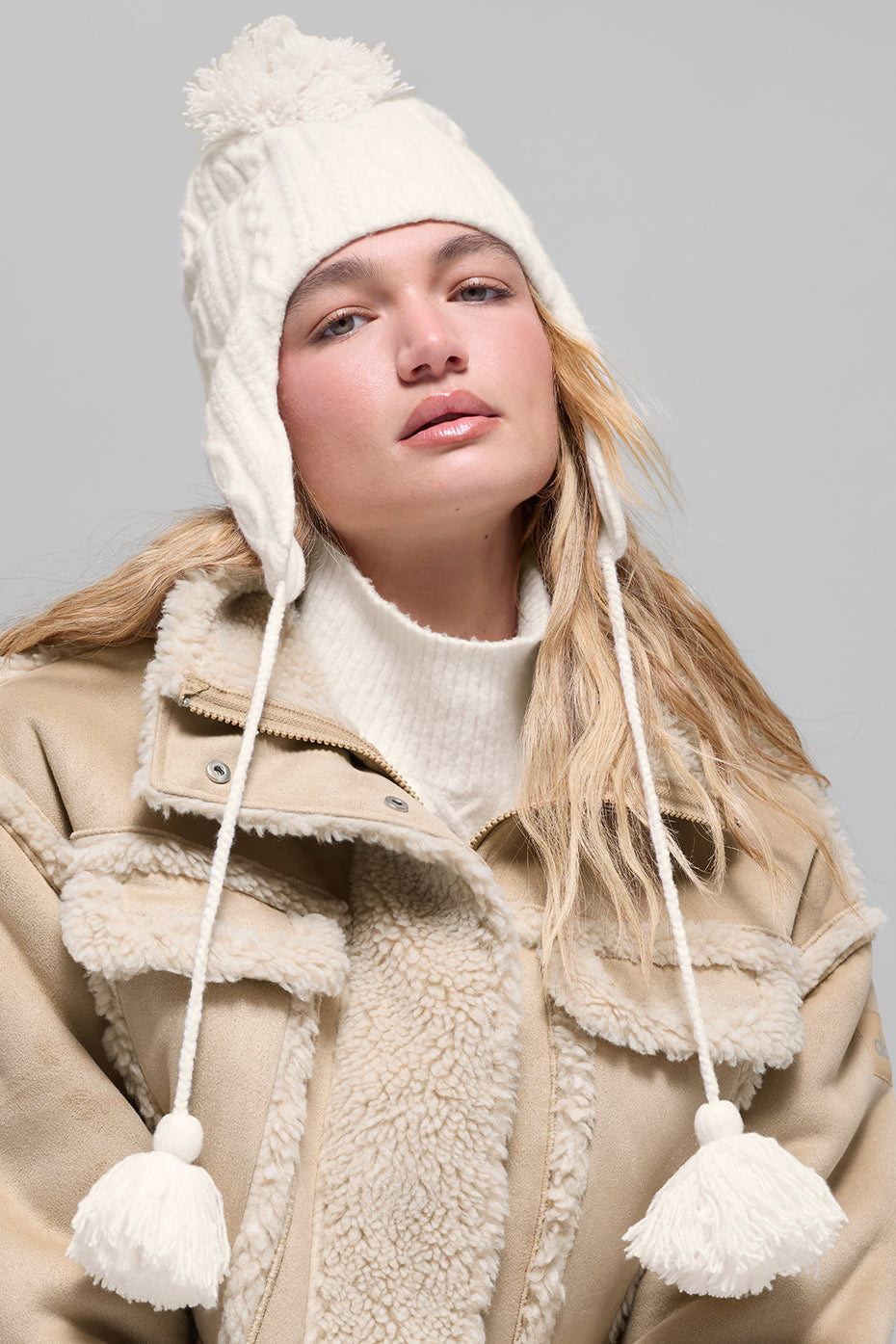 alo Cable Knit Winter Bliss Earflap Beanie - Ivory
