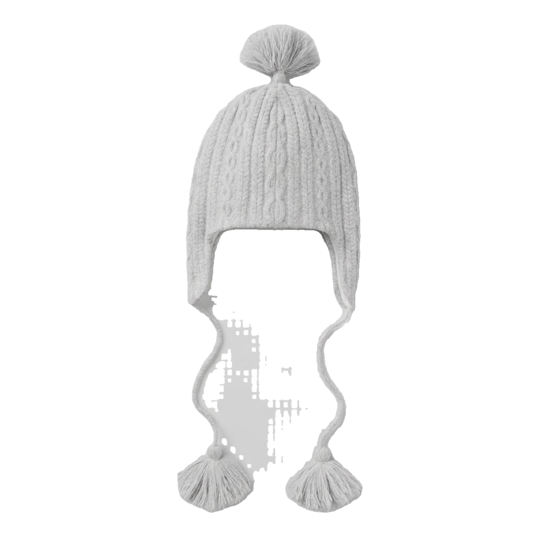 ALO Cable Knit Winter Bliss Earflap Beanie - Athletic Heather Grey