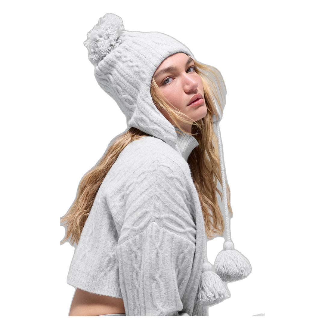 ALO Cable Knit Winter Bliss Earflap Beanie - Athletic Heather Grey