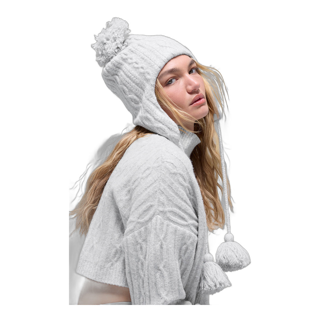 alo Cable Knit Winter Bliss Earflap Beanie - Athletic Heather Grey