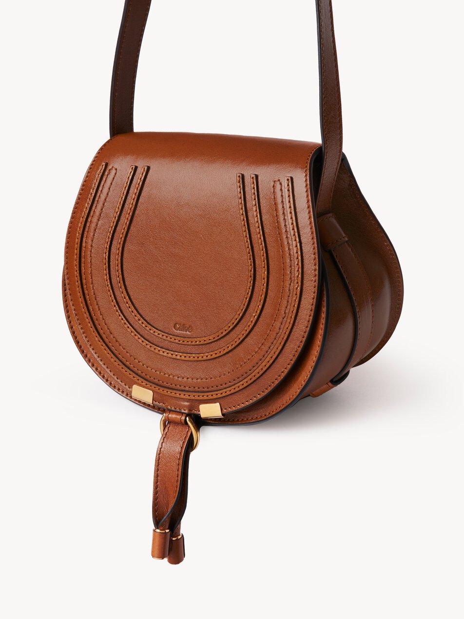CHLOE Small Marcie saddle bag in shiny leather Clay Brown
