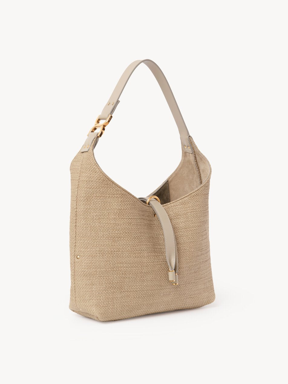 CHLOE Small Marcie hobo bag in raffia-effect fibers Smoky Beige