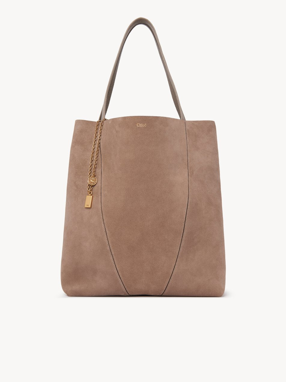 CHLOE Large Chloé Spin tote bag in suede leather Motty Grey