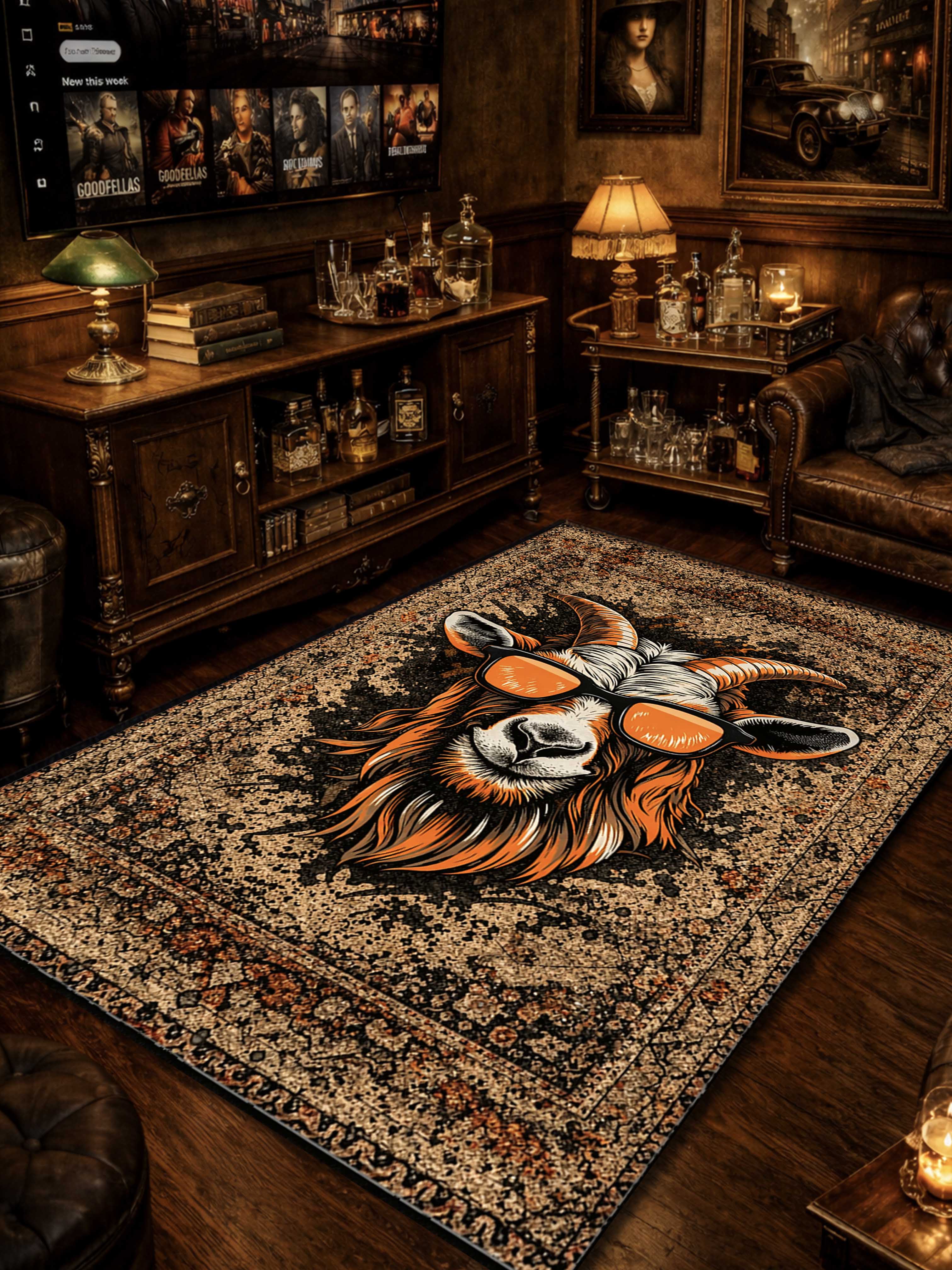 Summer goat Traditional Washable Custom Rug